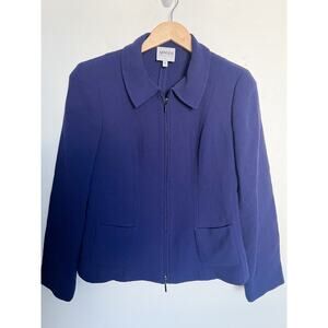 Armani Collezioni Jacket Womens Sz 6 Full Zip Royal Purple Blue Collar Blazer